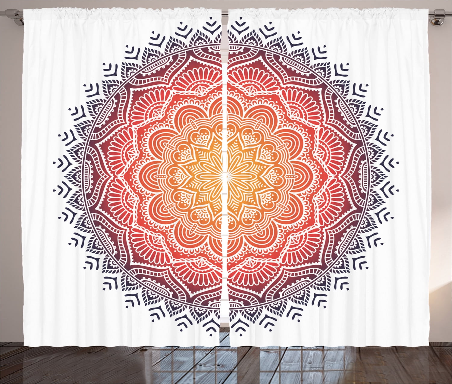 Mandala Decor Curtains 2 Panels Set, Geometric National Kaleidoscope
