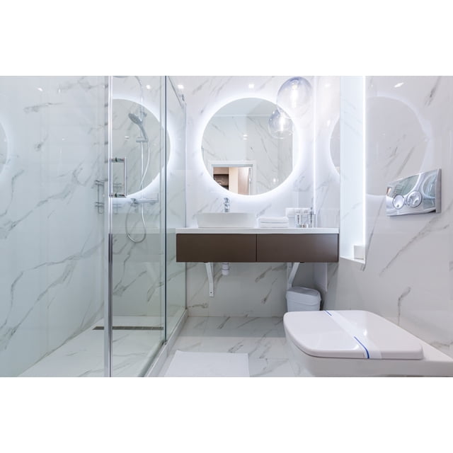 AUDREY LED Round Framed LED Mirror 26" with Front and Backlight, High Lumens, Stepless Dimmable Wall Mirrors with Anti-Fog, Shatter-Proof, Smart Memory, 3 Colors, Double LED Light, Touch Button.