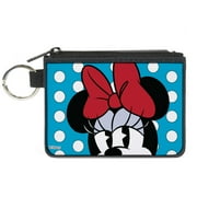 Disney Wallet, Coin Purse, Minnie Style Face Close Up Dots Blue White, Canvas