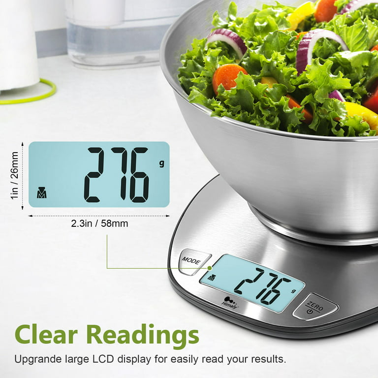 Electronic Food Scale, Stainless Steel Digital Kitchen Scale with Bowl &  LCD Dipslay, Scale Weighs Grams and Oz for Cooking, Baking, and Meal Prep