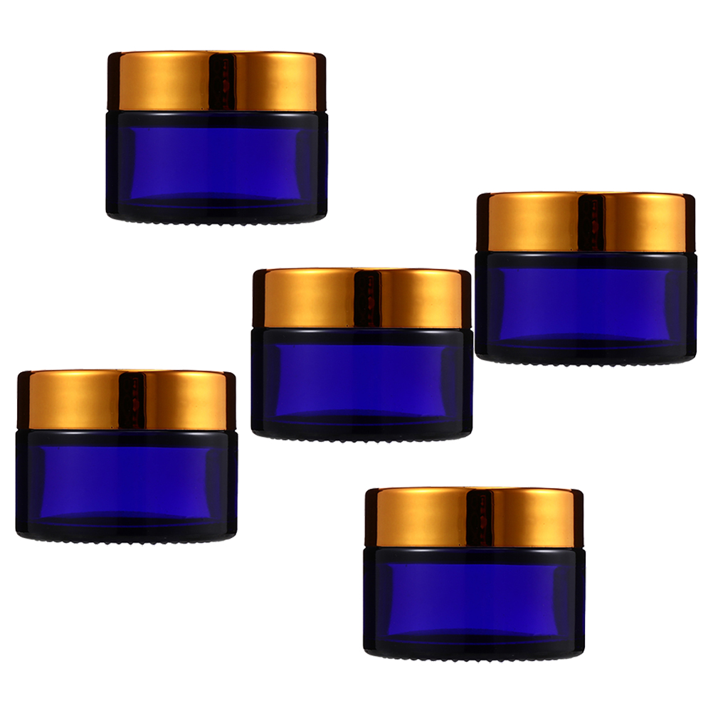 ROMANSENTIAL 5Pcs Blue Glass Face Cream Sub Containers Refillable Portable Cosmetic Storage Jars