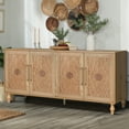 thumbnail image 3 of Elegant Carved Floral Sideboard Buffet Cabinet with Durable Metal Handles & 4-Door Storage for Living Room, Kitchen, & Entryway - Natural Wood Accent Furniture, 3 of 8