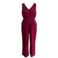 thumbnail image 1 of Vestido George para Mujer Tipo Lino Jumpsuit, Cuello V con Bolsas Laterales Vino Talla CH, 1 of 4