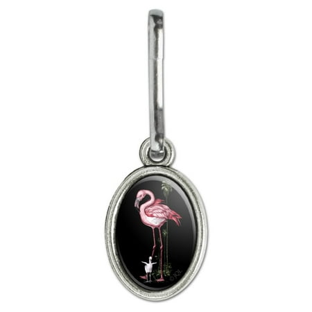 Backpack With Palm Trees Pink Flamingos Palm Tree Antiqued Oval Charm Clothes Purse Suitcase Backpack Zipper Pull Aid ()