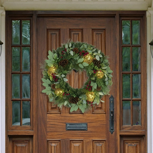 Member's Mark 32" Pre-Lit Natural Wreath with Sphere Accents