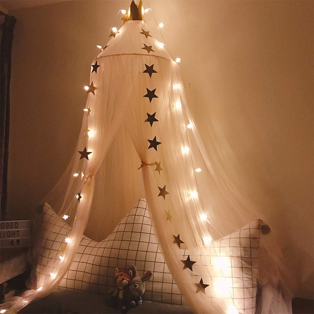 CAILDANL Bed Canopy for Girls - Princess Bed Canopy Mosquito Net Nursery Play Room Decor Dome Premium Yarn Netting Curtains Baby Game Dream Castle, Pink