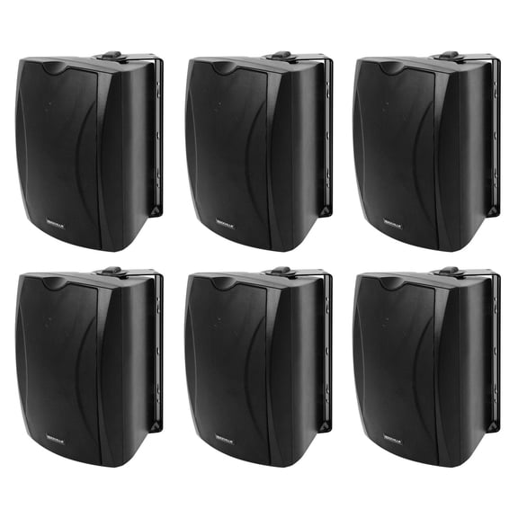 6) Rockville WET-5B 70V 5.25" IPX55 Black Commercial Indoor/Outdoor Wall Speakers