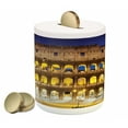 thumbnail image 1 of the Colosseum Piggy Bank, Historic Imperial Roman Architecture European Culture, Ceramic Coin Bank Money Box for Cash Saving, 3.6" X 3.2", Royal Blue Yellow Brown, by Ambesonne, 1 of 4