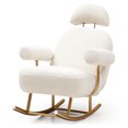 thumbnail image 2 of Modern Nursery Rocking Chair with Adjustable Headrest, Sherpa Fabric Accent Rocker Glider Chair with Gold Metal Frame,Upholstered Armchair Leisure Sofa Chair for Bedroom Living Room Office, Beige, 2 of 5