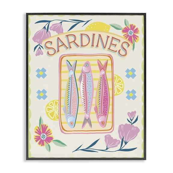 Stupell Industries Cottage Pastel Sardines & Flowers Black Framed Giclee Art, 11 x 14, by Jo Reid