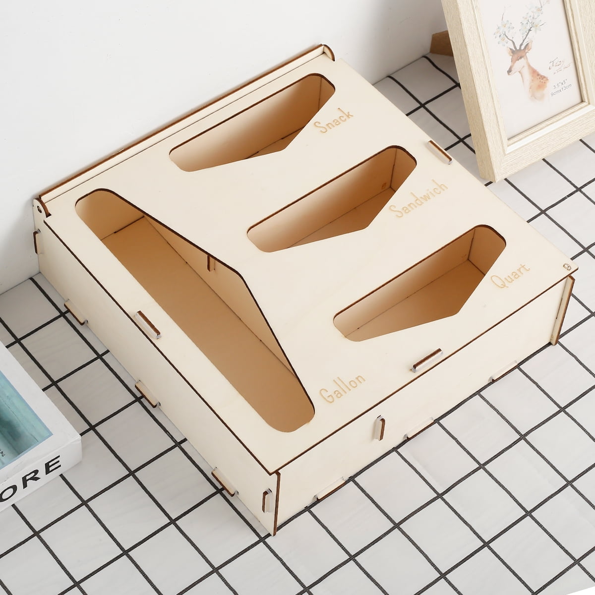 Thren Wooden Bag Drawer Organizer 4 in 1 Food Storage Bag Organizer and