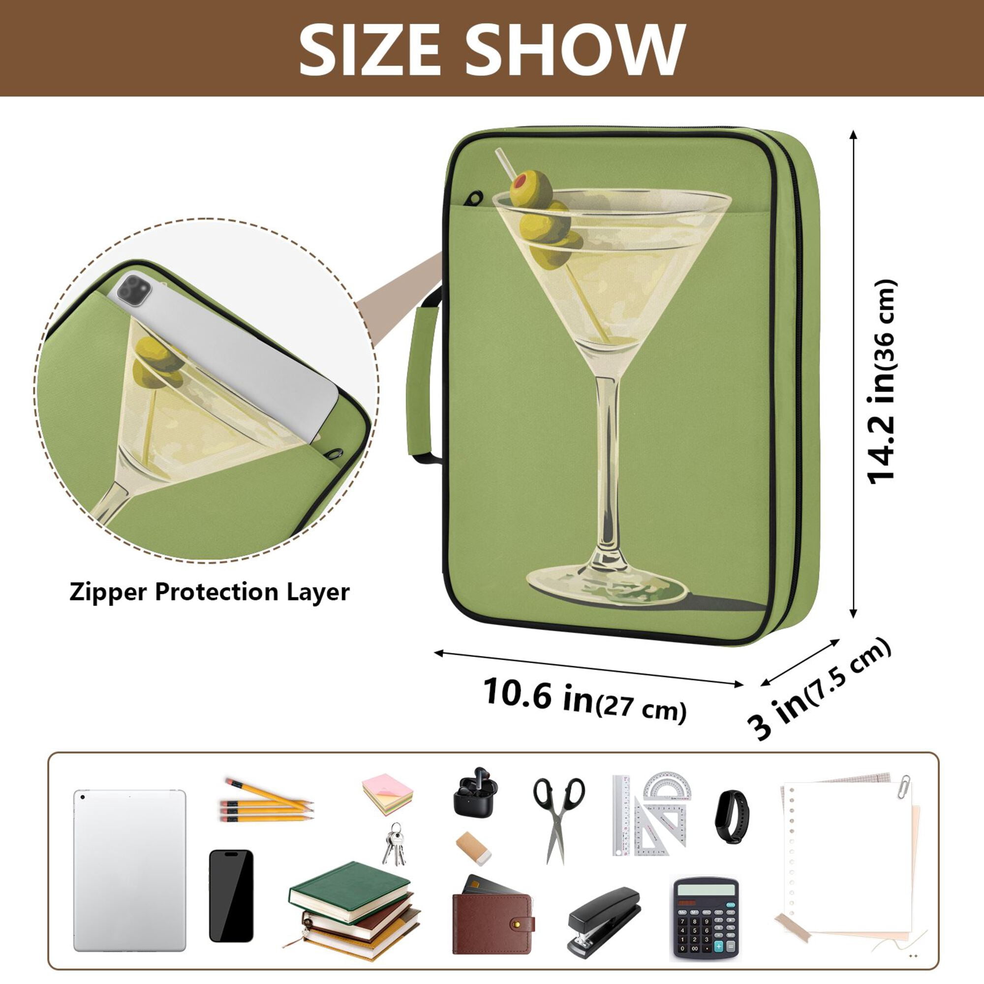 FORMRS Accordion File Folder A4 Size 7-Pocket Expanding Document Organizer Bag with 3 Ring Binder, Martini with Olive