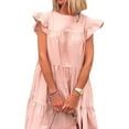 thumbnail image 3 of DYMADE Women Ruffle Short Sleeve Pullover Short Loose Babydoll Dress, 3 of 4