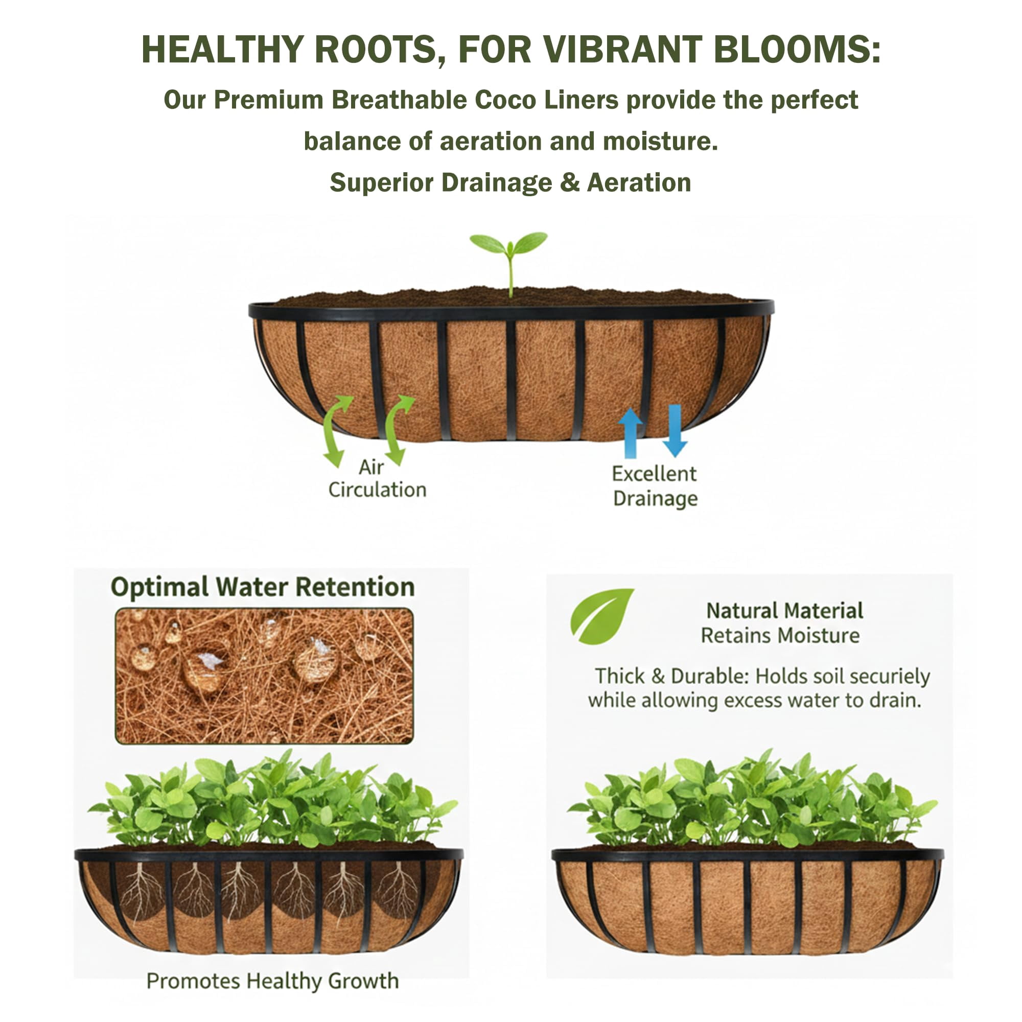 16 Inch Window Box Railing Planter 4 Pack Metal Wall-mounted Coconut Liner Outdoor Deck Balcony Porch Fence Patio