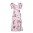 thumbnail image 1 of ITFABS Robe Longue Femme, Imprimé Floral Col en V Manches Courtes Bouffantes une-Pièce, 1 of 10