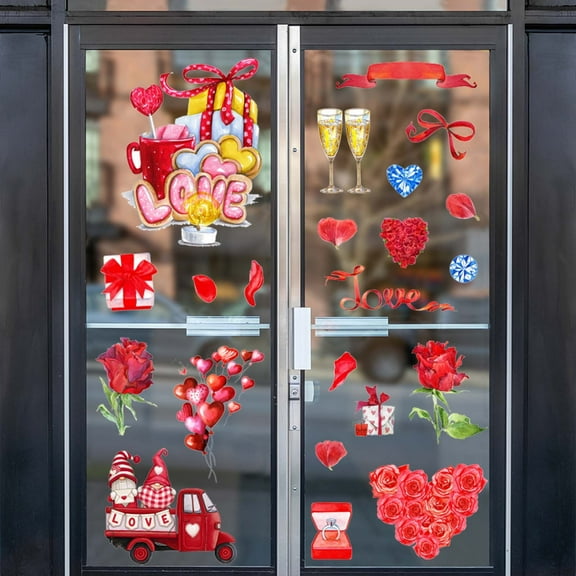 RnemiTe-amo Valentine's Day Window Clings for Glass Window Decorations,Large Removable Heart Valentines Window Decal Stickers Decorations Party Supplies for Wedding Anniversary Valentines