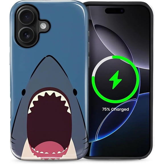 Case for iPhone 16, Compatible with Magsafe PC Hard Shell Silicone Inner Bumper Anti-Scratch Full-Body Cover Shockproof Slim Design Funny Animal Shark