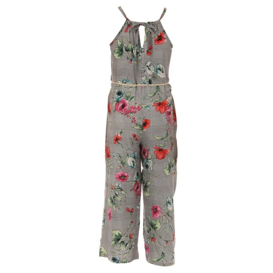 BluNight Collection - Big Girls Sleeveless Flower Floral Print Jumpsuit ...