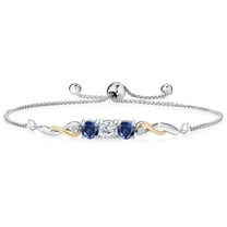 925 Sterling Silver and 10K Yellow Gold White Moissanite Blue Created Sapphire and White Lab Grown Diamond Tennis Bracelet for Women (1.72 Cttw, Gemstone Birthstone, Fully Adjustable up to 9 inch)