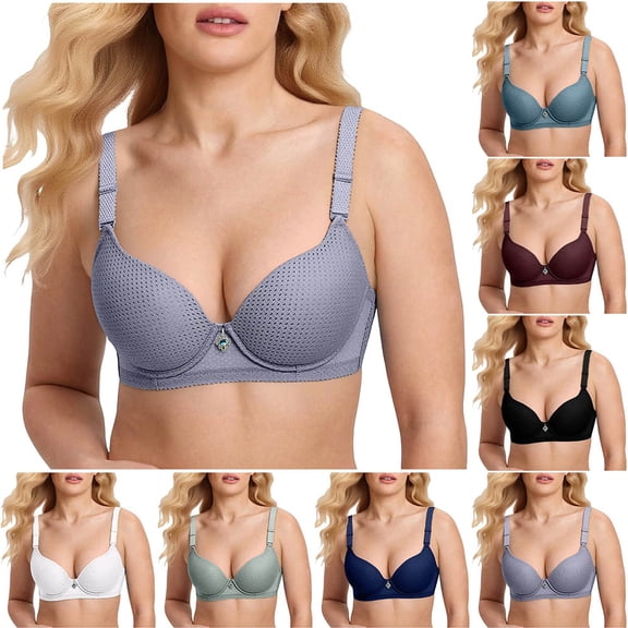 Fatuov Push Up Bras for Women Full Coverage Supportive Underwire, Adjustable Strap Comfort Bra for Travel, Lightly Lined Bra 44B, Gray