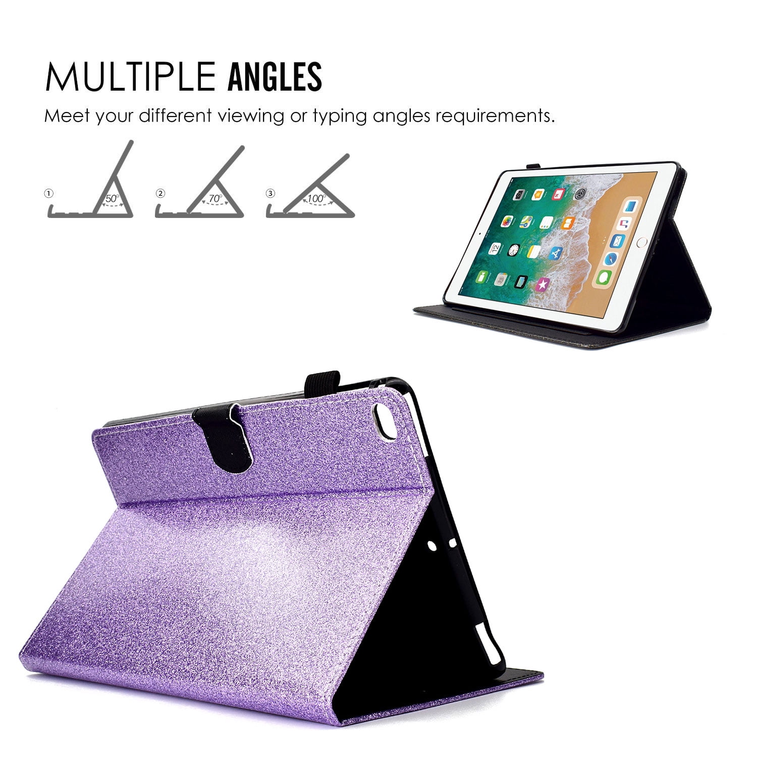 New iPad Pro 11 Inch Case 2018 Released, Allytech PU Leather Glitter Sparke Slim Fit Folio Stand Auto Sleep Wake [Pencil Holder] Protective Cards Holder Wallet Case for Apple iPad Pro 11 Inch, Purple