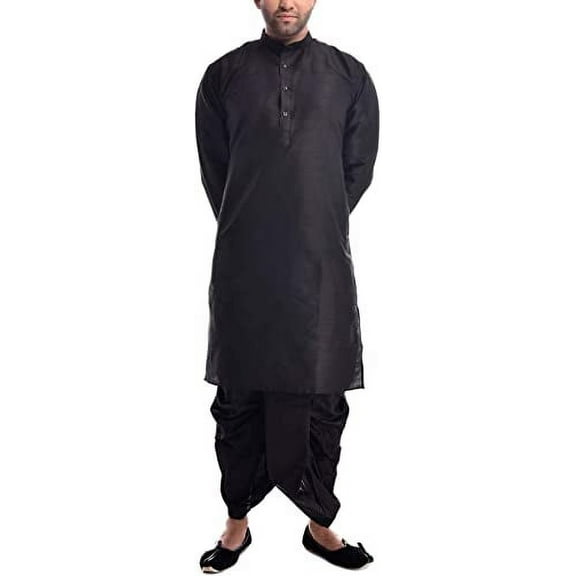 Royal Kurta Mens Silk Blend Dhoti Kurta Black