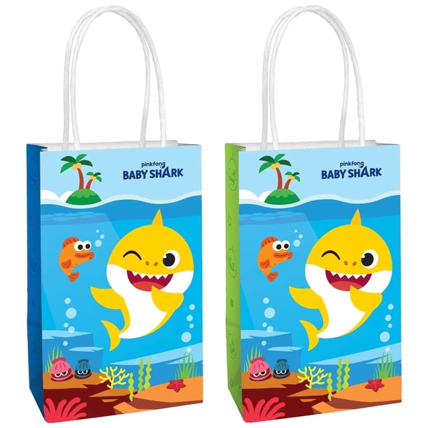 Bolsas de papel Kraft Amscan Baby Shark, 8 piezas, 14 x 21,5 x 8,5 cm