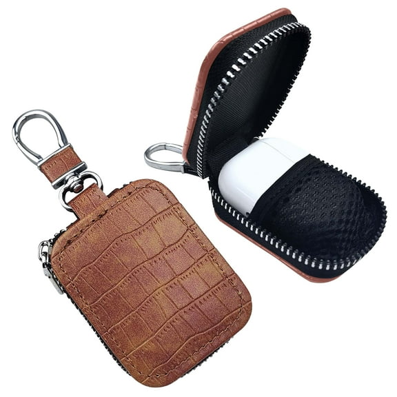 Allytechgroup Earbud Case for Apple AirPods 4/ Pro 3 2/ AirPods 1 2 3, Premium PU Leather Carring Case with Keychain for Earphone Earbud Earpieces SD Cards Small Storage Bag, Brown