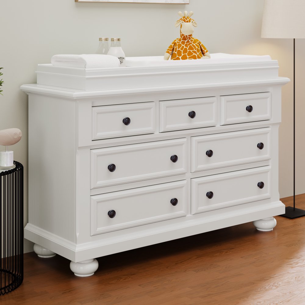 GZXS 7 Drawer Changing Table Dresser (White) Nursery Dresser