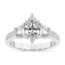 IGI Certified 2 Carat Marquise Shape Lab Grown Diamond Engagement Ring | 14K White Gold | Daria Trapezoid Three Stone Diamond Ring | FG-VS1-VS2 Quality Friendly Diamonds
