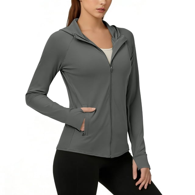 Wensltd Chandails à Capuche à Manches Longues pour Femmes avec Protection Solaire, Couleur Unie, Légers, pour Sports de Plein Air, Randonnée et Course