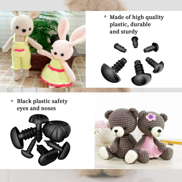 90 Pieces 10-22 mm Plastic Safety Eyes and Safety Nose Set with Washers, 6  Sizes Black Doll's Eyes Safety Eyes for Crochet Animals Safety Noses for