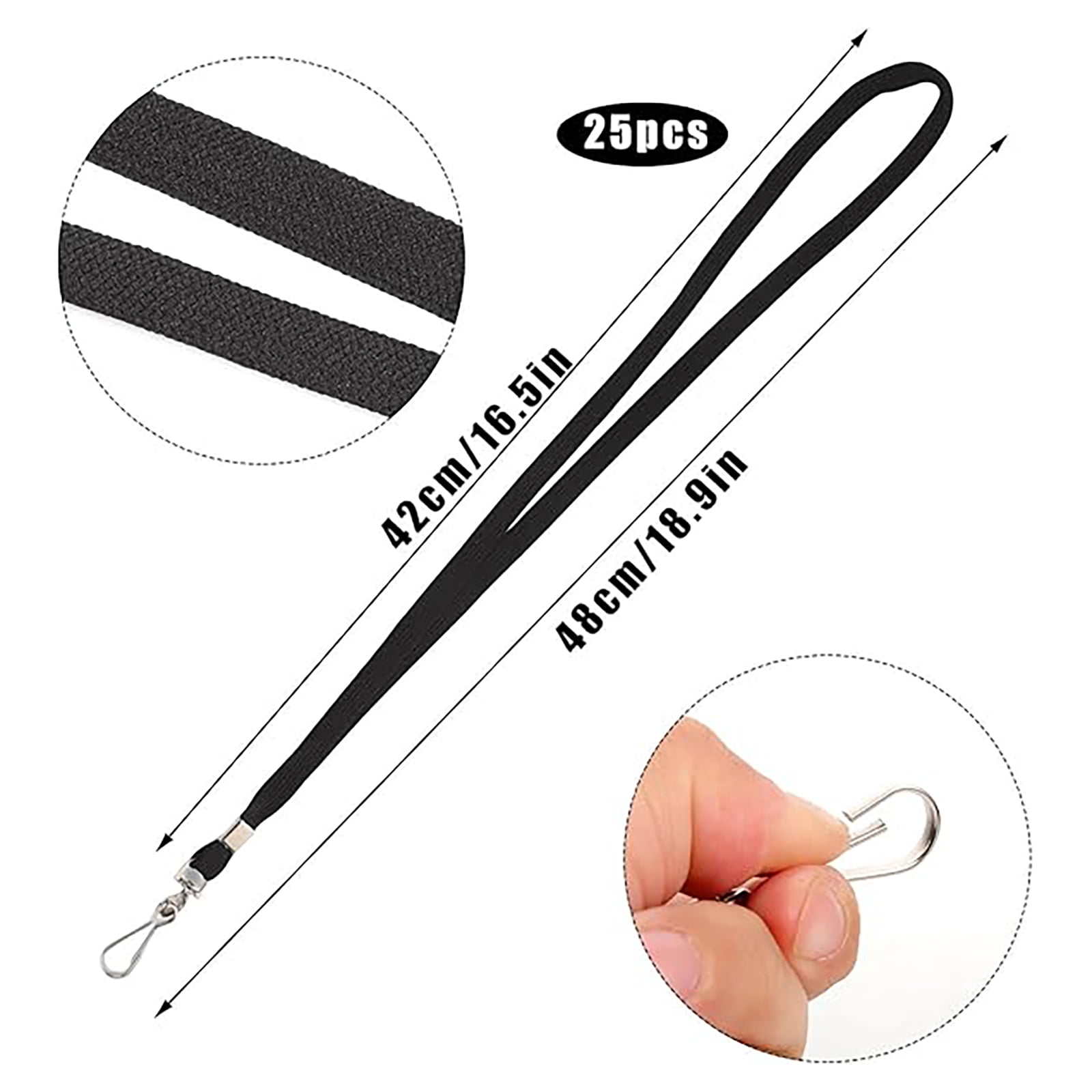 50 Pack- Lanyard Bulk Lanyards for Id Badges Flat Lanyard with Badge Clip Swivel Hook (Black)