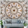 thumbnail image 4 of ONETECH White Pink Bohemian Tapestry Wall Hanging, Mandala Floral Medallion Hippie Tapestry with Light Brown Aesthetic Wreath Design, Cream Wall Decor Blanket for Bedroom Home Dorm, 4 of 6