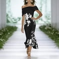 thumbnail image 5 of Xaqiouau Womens Off Shoulder Floral Print Midi Dress Twisted Pleated Fitted Hem Cocktail Party Dress, 5 of 9