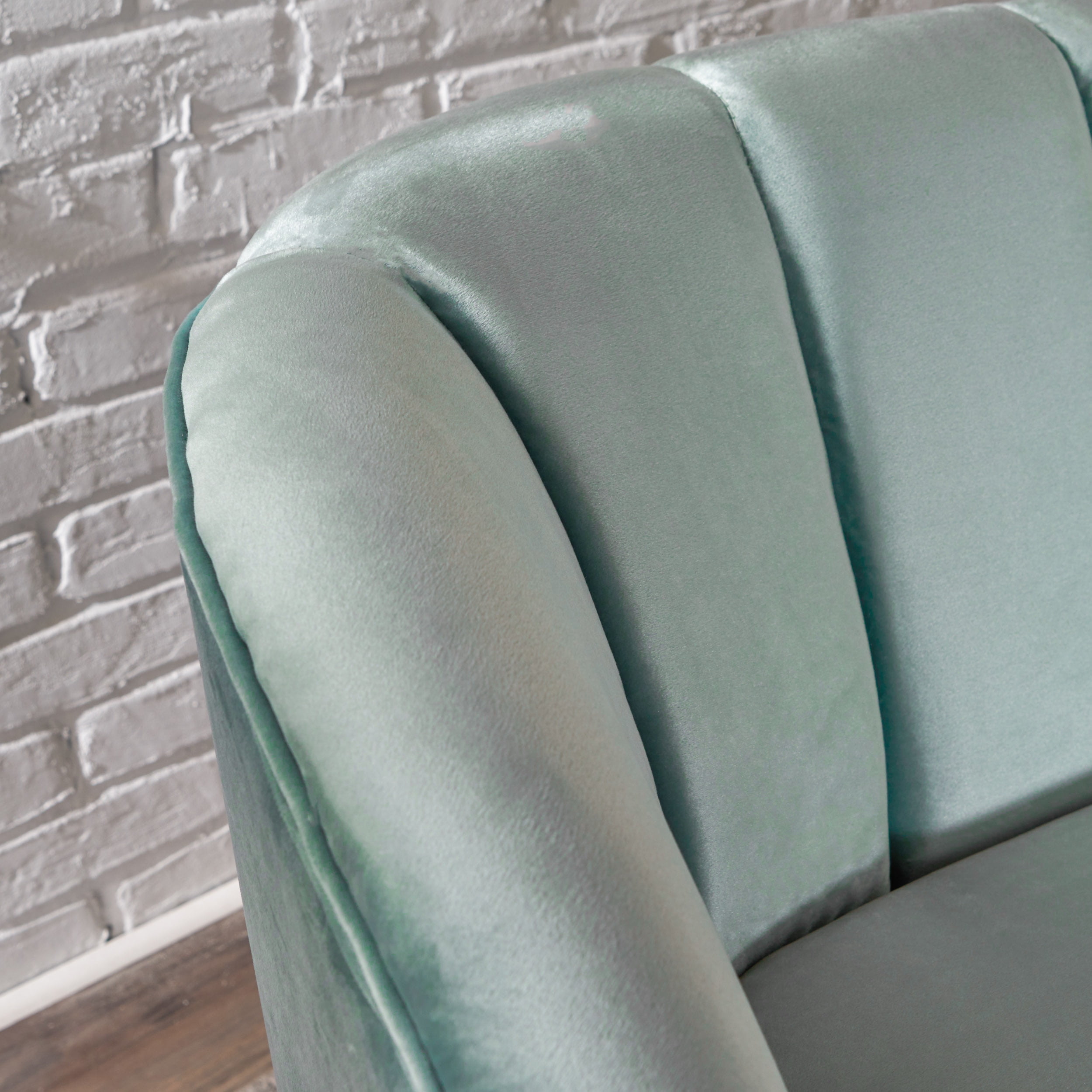 Noble House Albert Modern Velvet Scalloped Loveseat, Seafoam Blue