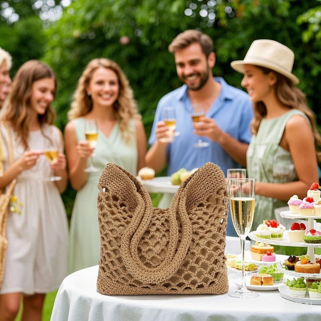 Woven Tote Bag for Women, Summer Beach Bag Large Crochet Shoulder Purse Handbag Boho Knit Bag for Summer Travel