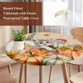 thumbnail image 4 of Burnt Orange Pumpkins Fall Round Tablecloth, Fitted Table Cover with Elastic for 36"-44" Round Tables, Thanksgiving Cat Sunflowers Vintage Table Cloth Outdoor Dinning Party Waterproof Tablecloths, 4 of 7