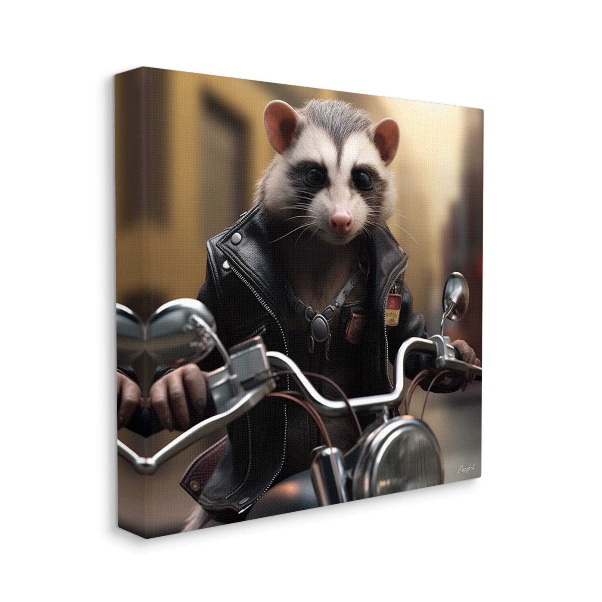 Stupell Industries Possum Motorcycle Biker Animals & Insects Painting Gallery Wrapped Canvas Art Print Wall Art, 17 x 17