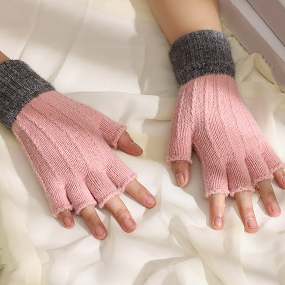 Dyfzdhu Fall Winter Knitted Woolen Mens Womens Half Finger Warm Gloves Solid Color Leaky Finger Gloves