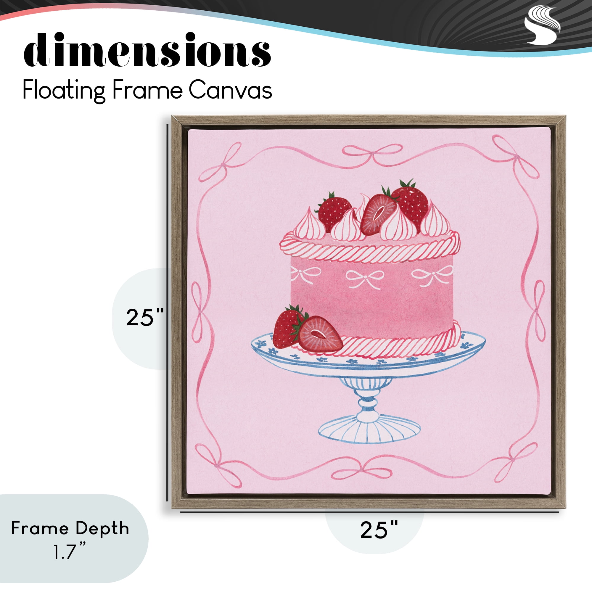 Stupell Industries Pink Strawberry Cake Brown Framed Floater Canvas Wall Art, design by Grace Popp