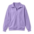 thumbnail image 5 of Quarter Button Sweatshirt Women Collared Fleece Long Sleeve Sweatshirt No Hood Winter Solid Color Loose Casual Pullover Tops with Side Pockets Purples M, 5 of 8