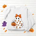 thumbnail image 4 of Hulanddfd Womens Sweatshirt Pink Ghost Pumpkin Print Pullover, Cute Bow Graphic Crewneck Long Sleeve Top, Halloween Casual Sweater, 4 of 5