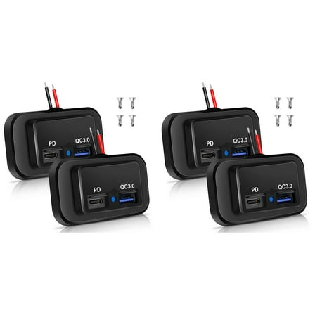 NEW 4PCS 12V/24V RV USB Outlet, Dual PD3.0 Type-C (USB C) & Quick Charge QC3.0 USB-A Port Panel Mount Car Socket Charger