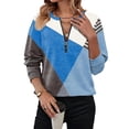 thumbnail image 1 of Camiseta de Larga para Mujer, Cuello Redondo, Estilo Casual, con Media Cremallera, Estampado Geométrico y Bloques de Color. Azul L, 1 of 6