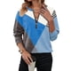 thumbnail image 1 of Camiseta de Larga para Mujer, Cuello Redondo, Estilo Casual, con Media Cremallera, Estampado Geométrico y Bloques de Color. Azul M, 1 of 6