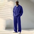 thumbnail image 4 of Men's 2 Piece Oversized Tracksuit Waffle Quarter Button Polo Shirts & Wide Leg Sweatpant Fall Fashion Matching Sets S, 4 of 9