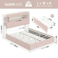 thumbnail image 2 of Homfa Queen Size Velvet Upholstered Bed with LED Lights & 2 Drawers, Storage Headboard Platform Bed Frame with USB Ports & Outlets, Pink, 2 of 9