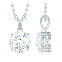 Rosec Jewels Moissanite Solitaire Pendant Necklace, Mothers Day Pendant - 8 mm - D-VS1 Grade, 18K White Gold