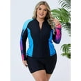 thumbnail image 4 of Women's Plus Size Rush Guard Floral Long Sleeve Zip Front Swim Top, 4 of 8